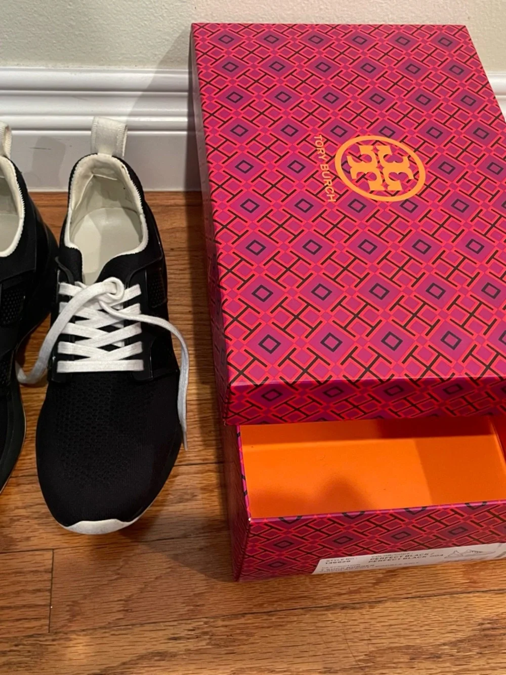Tory Burch Women’s Black Athletic Sneakers with White Laces (size 8)
